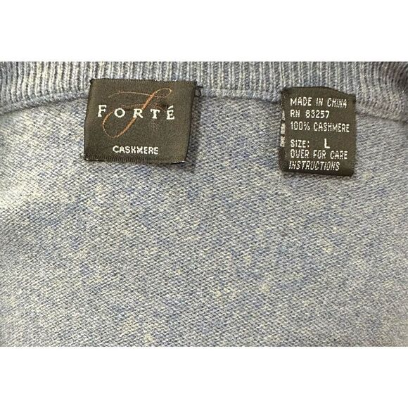 Men's Blue V Neck Forte Pure Cashmere Knit Sweater Size Large - Picture 4 of 4